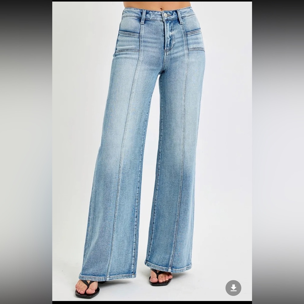 Risen Light Blue Wide-Leg Mid-Rise Jeans